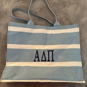 adpi tote bag, blue and white stripe